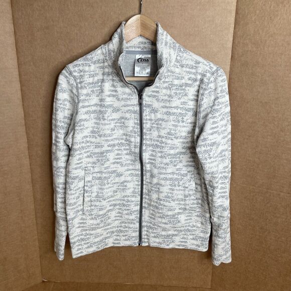Zyia Active Sweatshirt Women SIZE Small Ivory Gray Long Sleeve Full Zip Collared - Picture 1 of 8